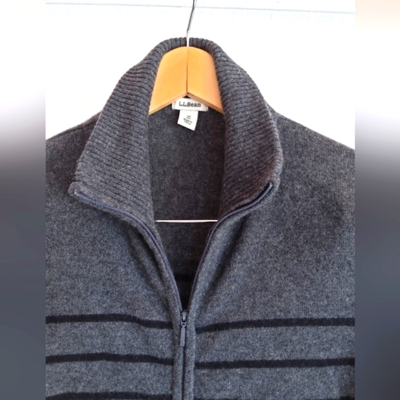 L.L. Bean 100% cashmere gray striped zip up sweater cardigan - Picture 2 of 10